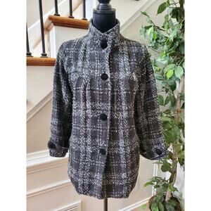 Davi Antte Women's Gray & White Plaid Long Sleeve Buttons Front Jacket Coat XL